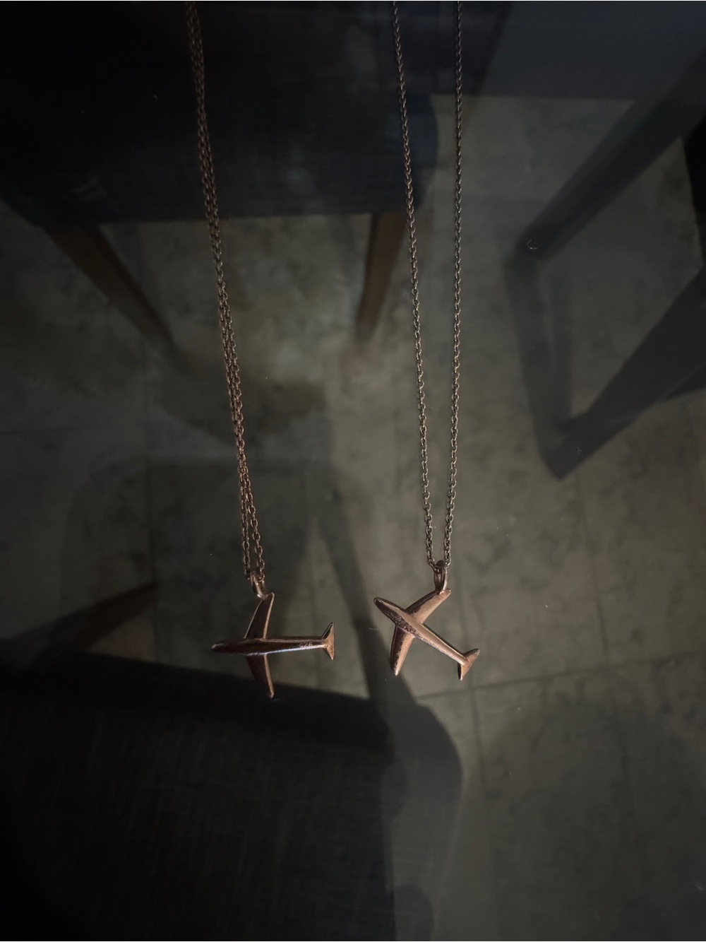Rose Gold Airplane Pendant Necklace - Pair